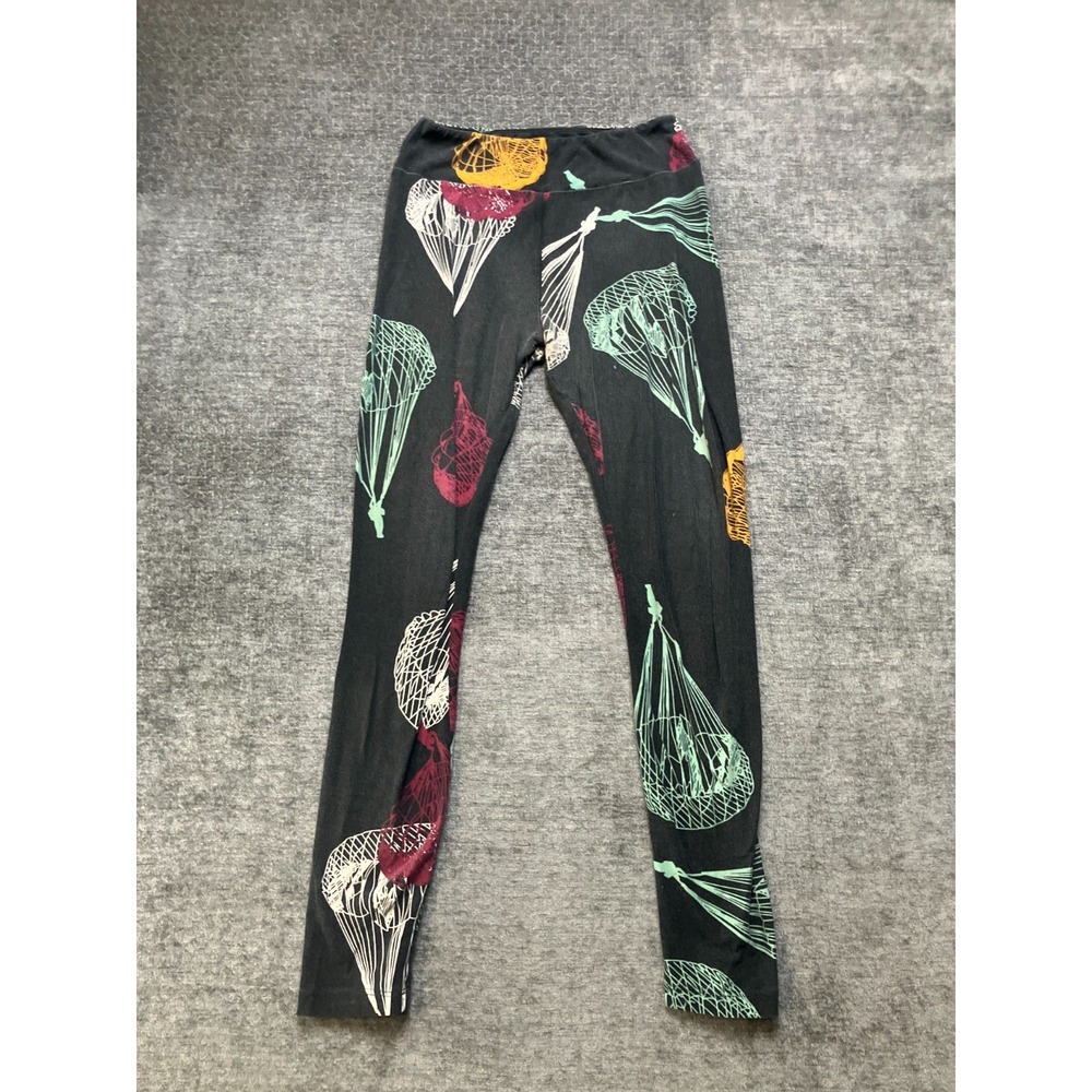 LuLaRoe Leggings Womens 26 Charcoal Gray Parachute Print Gym Workout Pull On